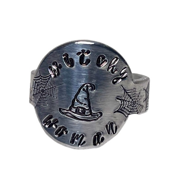 handmade Jewelry - Handmade 9 stamped Witchy Woman‎ adjustable hypoallergenic medallion ring